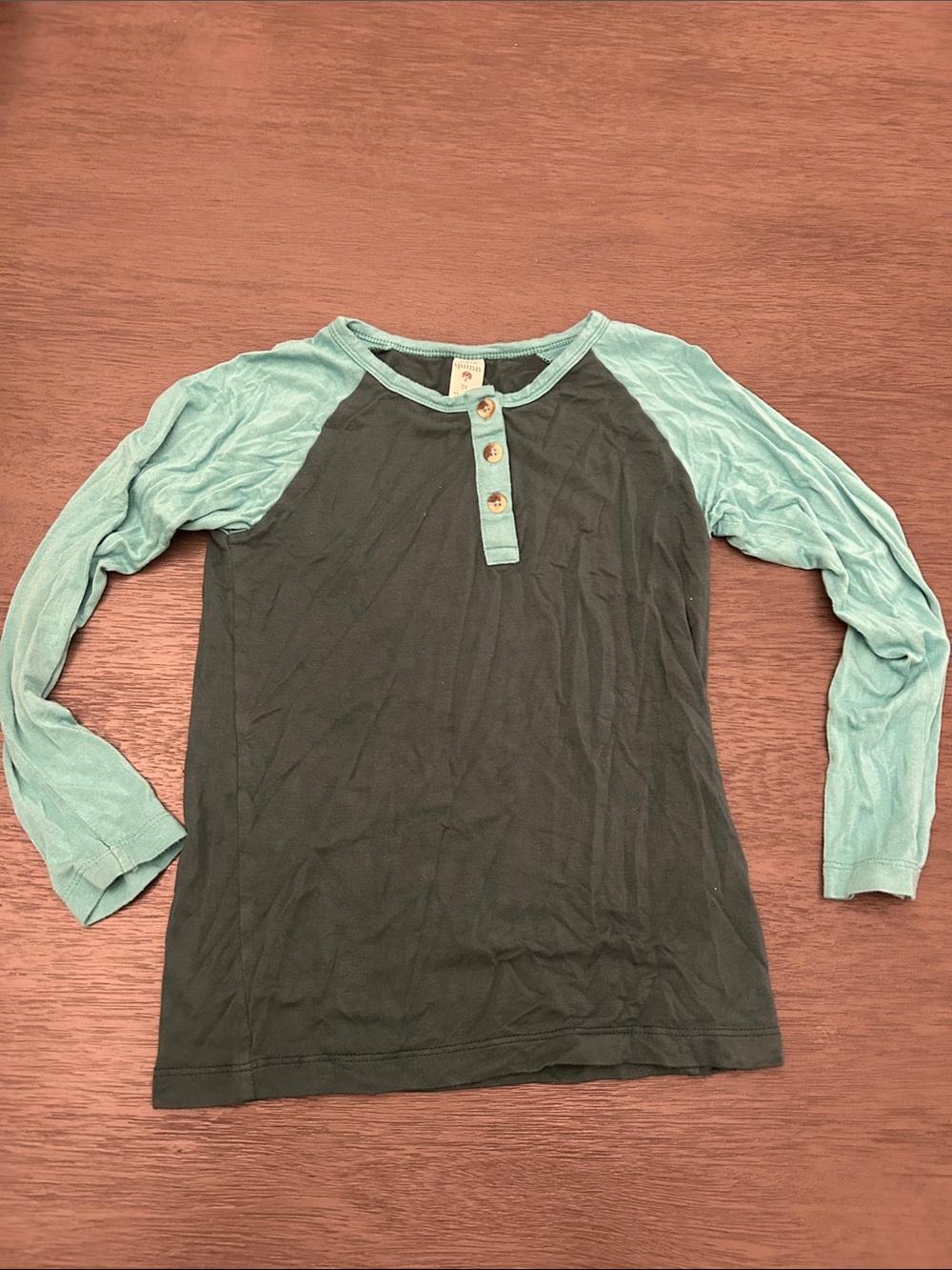 kate quinn Two-Tone Green Raglan Henley with Mint Sleeves
